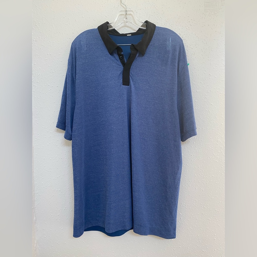 Lululemon post practice polo heathered blue size L/XL check measurements
